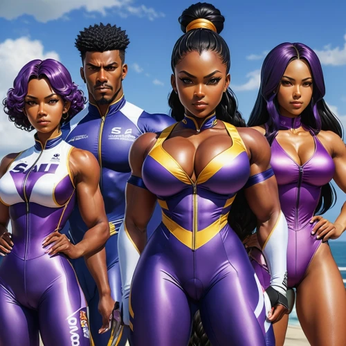 black models,game characters,purple,gladiators,purple wallpaper,volleyball team,protectors,x men,nightshade family,purple skin,x-men,purple and gold,stand models,concept art,black women,birds of prey,beautiful african american women,afro american girls,wall,hero academy,Illustration,Japanese style,Japanese Style 05
