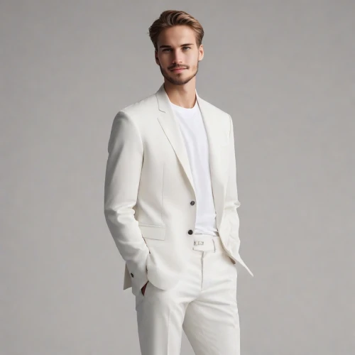 wedding suit,men's suit,white coat,male model,white clothing,suit trousers,men's wear,white-collar worker,the suit,men clothes,formal guy,formal wear,bridegroom,suit,the groom,white silk,one-piece garment,menswear,whites,suit of spades,Photography,Realistic