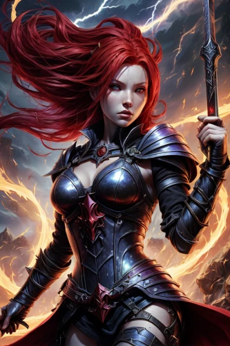 scarlet witch,black widow,female warrior,heroic fantasy,fire siren,swordswoman,sorceress,fiery,massively multiplayer online role-playing game,fantasy art,fantasy woman,lightning,red-haired,dodge warlock,fire background,collectible card game,darth talon,woman fire fighter,renegade,red