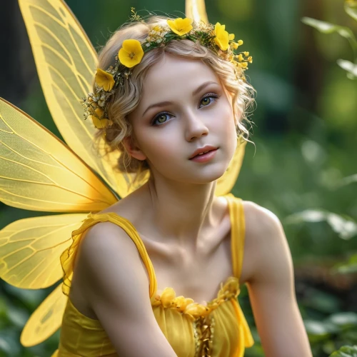 little girl fairy,faery,faerie,flower fairy,fairy,child fairy,garden fairy,yellow butterfly,fairy queen,vintage fairies,fairies,fae,fairies aloft,cupido (butterfly),yellow petal,rosa 'the fairy,beautiful girl with flowers,yellow petals,fairy tale character,rosa ' the fairy,Photography,General,Realistic