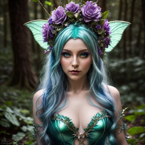 faerie,faery,dryad,violet head elf,fae,elven flower,fairy queen,elven,the enchantress,faun,fairy,fantasy portrait,elven forest,blue enchantress,flower fairy,fantasy art,fairy forest,druid,evil fairy,little girl fairy