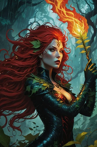 sorceress,the enchantress,flame spirit,fire siren,firestar,fire and water,fantasy art,firethorn,flame of fire,merfolk,fire artist,fire-eater,fantasy woman,poison ivy,fiery,fantasy portrait,rusalka,fire dancer,starfire,heroic fantasy,Illustration,Realistic Fantasy,Realistic Fantasy 04