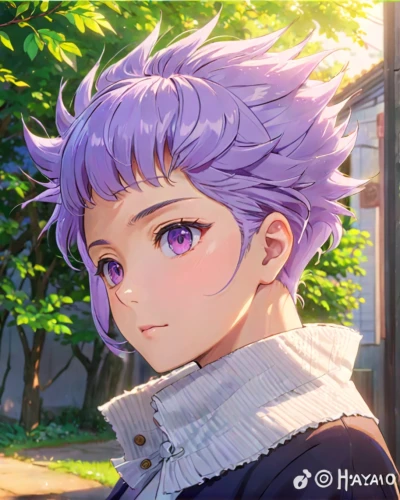 killua,hinata,precious lilac,portrait background,lavendar,killua hunter x,kado,uruburu,violet head elf,stechnelke,violet eyes,cg artwork,coffee bean,hedgehog child,heterochromia,malasada,anime boy,cynara,malva,lavender flower,Anime,Anime,Traditional