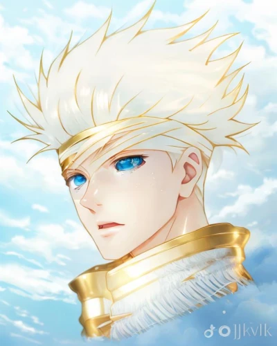 pharaoh,cloud,merlin,baby cloud,killua,eternal snow,poseidon god face,helios,sea god,golden sun,white eagle,leo,apollo,golden haired,god of the sea,golden crown,sun god,whitey,male elf,gold eyes,Game&Anime,Manga Characters,Blue Fantasy