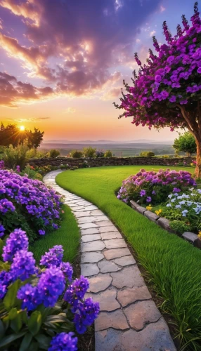 purple landscape,landscape designers sydney,landscape design sydney,home landscape,garden phlox,splendor of flowers,flower garden,pathway,landscaping,summer border,flower borders,beautiful landscape,landscape background,landscape lighting,flower border,lilac arbor,nature garden,sea of flowers,field of flowers,walkway,Photography,General,Realistic