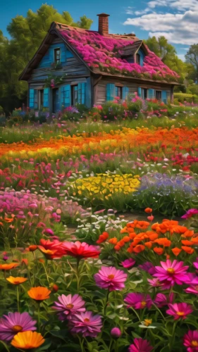 blanket of flowers,flower meadow,cottage garden,flowering meadow,flowers field,field of flowers,flower field,splendor of flowers,colorful flowers,flower garden,blanket flowers,home landscape,country cottage,summer cottage,blooming field,meadow in pastel,wildflower meadow,wildflowers,colors of spring,pink daisies,Photography,General,Fantasy