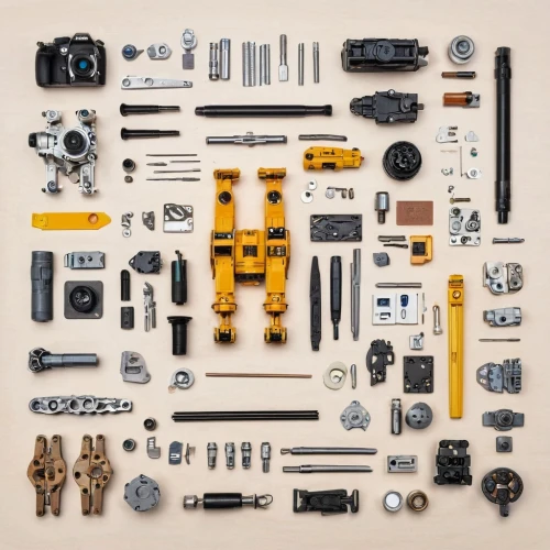 disassembled,components,assemblage,tools,toolbox,flat lay,craftsman,parts,photography equipment,photo equipment with full-size,construction toys,construction set toy,assembling,surveying equipment,nuts and bolts,photographic equipment,build lego,car-parts,camera accessories,set tool,Unique,Design,Knolling