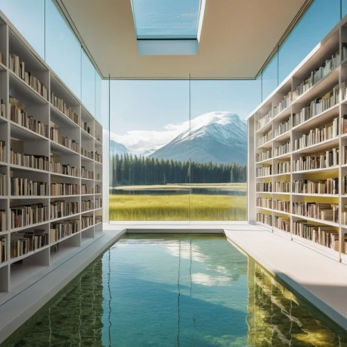 bookshelves,book wall,bookcase,bookshelf,shelving,reading room,mirror house,the books,library book,books,house with lake,bookstore,library,book bindings,glass roof,floating huts,smart house,shelves,book glasses,floating over lake,Photography,General,Realistic