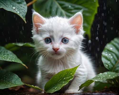 cat with blue eyes,white cat,blue eyes cat,rain cats and dogs,cute cat,in the rain,turkish angora,rainy day,ginger kitten,walking in the rain,raincoat,kitten,stray kitten,rain shower,turkish van,rainy,blossom kitten,protection from rain,rainy leaf,rainwater drops,Photography,General,Cinematic
