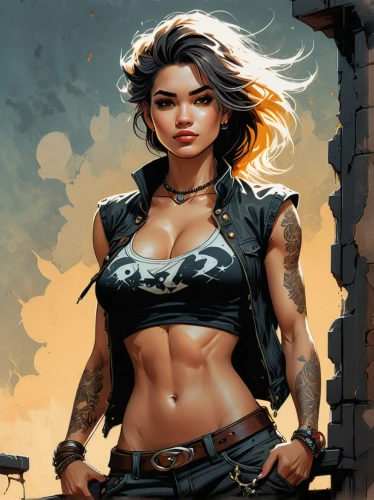 female warrior,renegade,hard woman,warrior woman,sci fiction illustration,tattoo girl,katana,rosa ' amber cover,strong women,swordswoman,strong woman,woman fire fighter,femme fatale,lara,heroic fantasy,fantasy warrior,abs,huntress,callisto,world digital painting,Illustration,Realistic Fantasy,Realistic Fantasy 22