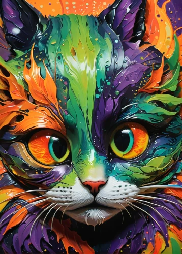 cat vector,bodypainting,glass painting,body painting,feline,neon body painting,breed cat,cat image,animal feline,psychedelic art,colorfull,drawing cat,feline look,wild cat,the cat,colorful background,cat's eyes,vibrant color,felines,intense colours,Conceptual Art,Oil color,Oil Color 02