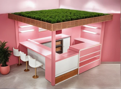 bunk bed,cube house,doll house,baby room,kids room,kitchenette,cubic house,soft furniture,dolls houses,children's bedroom,the little girl's room,miniature house,modern decor,apple desk,canopy bed,sky apartment,computer desk,interior design,baby bed,grass roof,Photography,General,Realistic