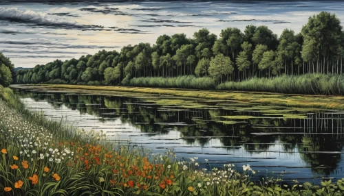 david bates,dutch landscape,polder,river landscape,meadow landscape,salt meadow landscape,holland,meadow in pastel,nature landscape,landscape nature,wetlands,freshwater marsh,green landscape,brook landscape,tidal marsh,natural landscape,groenendael,the netherlands,landscape,north holland,Art,Artistic Painting,Artistic Painting 01