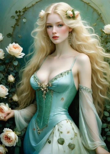 fairy queen,white rose snow queen,faery,rosa 'the fairy,faerie,fairy tale character,elven flower,fantasy art,porcelain rose,celtic woman,jessamine,fantasy picture,eglantine,the enchantress,celtic queen,blue moon rose,blue rose,the sea maid,wild roses,romantic rose,Illustration,Realistic Fantasy,Realistic Fantasy 16