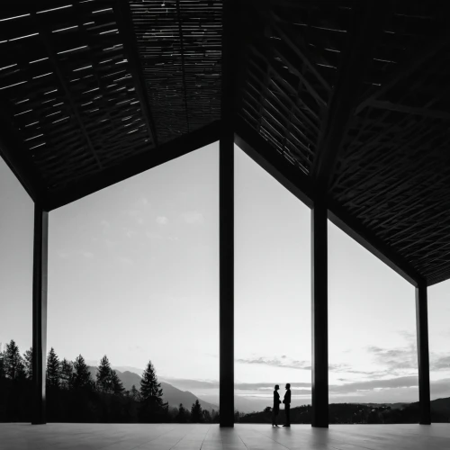 mirror house,structure silhouette,glass roof,roof landscape,roof structures,archidaily,frame house,wooden roof,timber house,daylighting,folding roof,wood structure,forms,outdoor structure,structural glass,saltworks,hall roof,blackandwhitephotography,roof truss,observation deck,Illustration,Black and White,Black and White 33