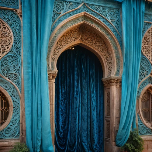 stage curtain,curtain,theater curtain,doorway,a curtain,theatre curtains,turquoise wool,theater curtains,portal,ornate room,main door,the door,blue doors,curtains,moroccan pattern,blue door,window curtain,ornate,hall of the fallen,front door,Photography,General,Fantasy