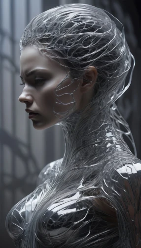 ice queen,silvery,silver rain,the snow queen,elven,silver,dark elf,plastic wrap,biomechanical,sci fiction illustration,the enchantress,ice princess,ice rain,silver surfer,ice,hoarfrost,frozen ice,aluminium foil,water creature,mystical portrait of a girl,Photography,Artistic Photography,Artistic Photography 11