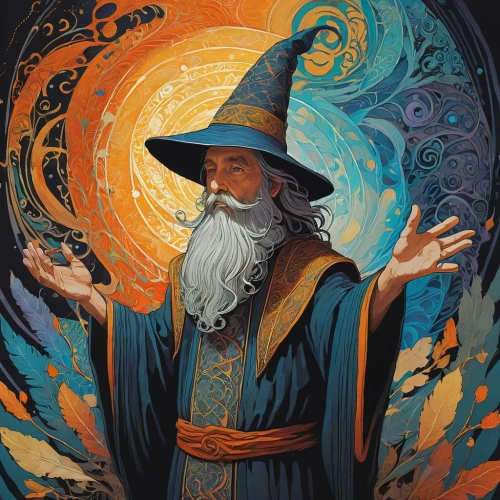 gandalf,wizard,magus,the wizard,archimandrite,the abbot of olib,monk,lord who rings,jrr tolkien,albus,twelve apostle,mysticism,mage,shamanism,astral traveler,magic hat,wizards,rabbi,mantra om,divination,Illustration,Realistic Fantasy,Realistic Fantasy 12