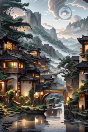 tsukemono,asian architecture,chinese architecture,japan landscape,kyoto,world digital painting,japanese architecture,ginkaku-ji,ryokan,japanese waves,oriental painting,fantasy landscape,tigers nest,japanese background,oriental,spa town,ancient city,chinese clouds,chinese art,japanese art