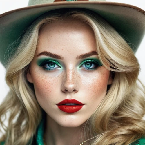 vintage makeup,retouching,women's cosmetics,red lips,natural cosmetic,eyes makeup,retouch,airbrushed,woman face,make-up,women's eyes,blonde woman,green eyes,beauty face skin,natural cosmetics,neon makeup,vintage woman,red lipstick,retro woman,realdoll,Illustration,Realistic Fantasy,Realistic Fantasy 15