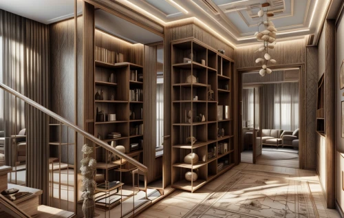 bookshelves,bookcase,luxury home interior,room divider,penthouse apartment,walk-in closet,interior modern design,interior design,3d rendering,hallway space,an apartment,search interior solutions,shelving,pantry,cabinetry,interior decoration,bookshelf,modern room,great room,armoire