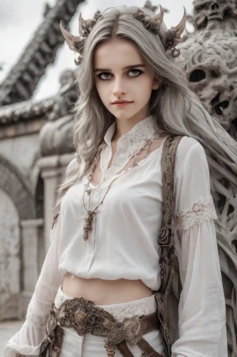 celtic queen,elven,fae,girl in a historic way,russian folk style,steampunk,pale,jessamine,celtic woman,gothic fashion,miss circassian,fairy tale character,bridal clothing,white rose snow queen,celtic harp,wood elf,baroque angel,fantasy portrait,eufiliya,vintage angel,Photography,Realistic