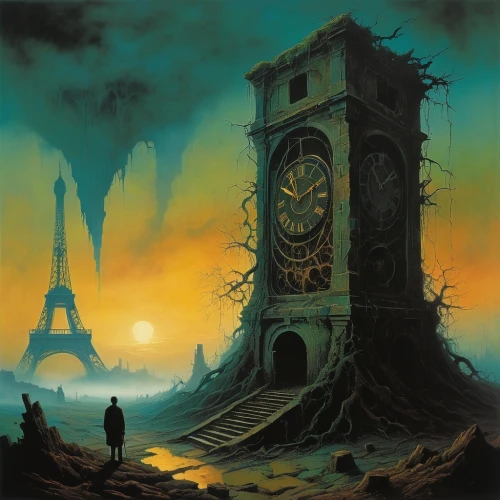 grandfather clock,clockmaker,tower clock,world clock,clock tower,clock,clocks,clock face,tower of babel,out of time,four o'clocks,old clock,the eleventh hour,timepiece,street clock,sand clock,longcase clock,time pointing,clockwork,necropolis,Conceptual Art,Oil color,Oil Color 02