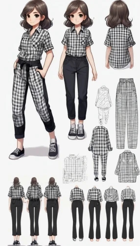 sewing pattern girls,lumberjack pattern,gingham,jeans pattern,checkered,pajamas,chequered,checker,autumn plaid pattern,checkered background,horizontal stripes,jumpsuit,japan pattern,cute clothes,light plaid,coveralls,retro paper doll,checkerboard,fashionable clothes,memphis pattern,Unique,Design,Character Design