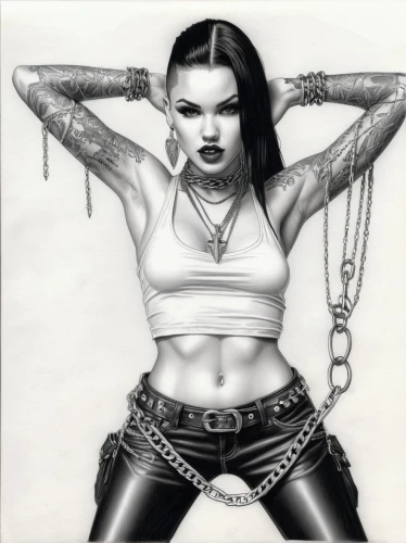 chains,lotus art drawing,goth woman,pencil drawing,tattoo girl,body jewelry,bad girl,pencil drawings,harnessed,chainlink,dita,chain,ballpoint pen,charcoal pencil,chain link,goth subculture,goth,black jane doe,madonna,goth like,Illustration,Black and White,Black and White 30