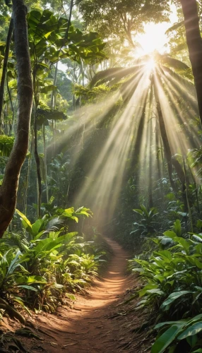 aaa,sunlight through leafs,kauai,god rays,costa rica,sun rays,rays of the sun,sunrays,light rays,sunbeams,yakushima,the way of nature,sun burning wood,maui,tropical and subtropical coniferous forests,morning light,vietnam,holy forest,forest path,beam of light,Photography,General,Realistic