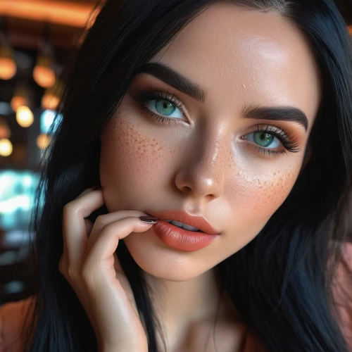 green eyes,heterochromia,neon makeup,realdoll,vintage makeup,glitter eyes,romantic look,turquoise,makeup,eyes makeup,teal and orange,orange color,gold eyes,beautiful face,orange eyes,natural cosmetic,color turquoise,model beauty,bronze,beautiful young woman,Conceptual Art,Daily,Daily 32