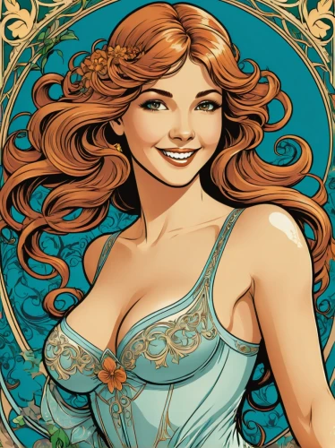 princess anna,merida,celtic woman,princess sofia,cinderella,venetia,fairy tale character,ariel,vanessa (butterfly),rapunzel,jasmine,rosa ' amber cover,celtic queen,fantasy woman,elsa,queen anne,art nouveau,clary,catarina,tiana,Illustration,Retro,Retro 13