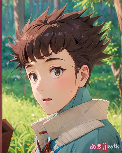 forest clover,guilinggao,hinata,nikko,hedgehog child,anime boy,portrait background,forest flower,sanya,vanessa (butterfly),young leaf,xiangwei,male character,natural cosmetic,cg artwork,studio ghibli,forest man,shincha,violet evergarden,hiyayakko,Anime,Anime,Traditional