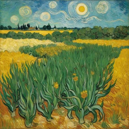 cultivated field,wheat field,agricultural,vincent van gogh,vincent van gough,fruit fields,wheat fields,wheat crops,field of cereals,barley field,corn field,fields,agriculture,farm landscape,grain field,green wheat,post impressionism,vegetable field,yellow grass,crops,Art,Artistic Painting,Artistic Painting 03
