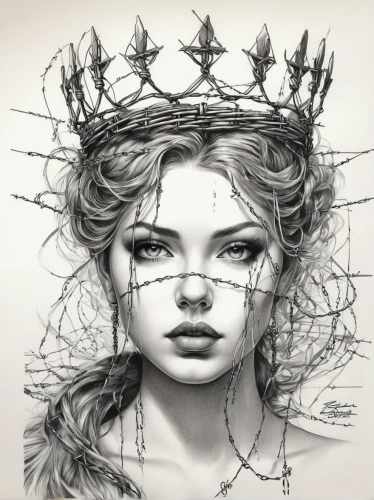 crown of thorns,crown-of-thorns,crown,queen crown,crowned,seven sorrows,princess crown,queen cage,medusa,pencil art,crown render,crown of the place,pencil drawings,the crown,queen of the night,fashion illustration,diadem,gray crowned,tiara,celtic queen,Illustration,Black and White,Black and White 25