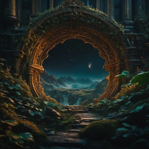 stargate,portals,3d fantasy,fantasy picture,fantasy landscape,portal,gateway,photomanipulation,mirror of souls,threshold,ruin,the door,ruins,labyrinth,lost place,archway,hall of the fallen,the mystical path,fantasy art,ancient,Photography,General,Fantasy