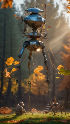 mecha,minibot,mech,bot,scrap sculpture,drone bee,autumn camper,pioneer 10,exoskeleton,fairy stand,autumn chores,military robot,digital compositing,b3d,concept art,artificial fly,lawn mower robot,tau,3d render,scrap collector,Photography,General,Natural