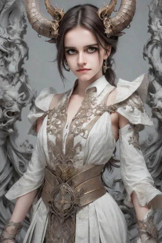 baroque angel,horned,mouflon,faun,fantasy portrait,capricorn,fairy tale character,gothic portrait,horns,pale,barong,ram,antler velvet,horoscope taurus,the zodiac sign taurus,the enchantress,fae,devil,taurus,white lady,Photography,Realistic