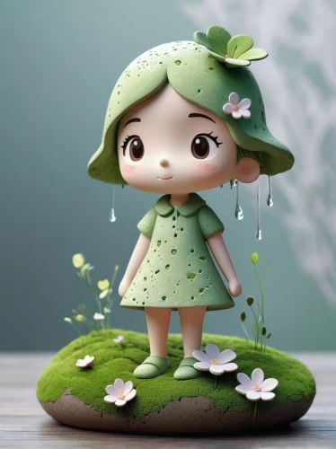 marie leaf,little girl fairy,garden fairy,dewdrop,frog figure,cute cartoon character,forest clover,child fairy,3d figure,rain lily,garden cress,flower fairy,cute cartoon image,dewdrops,chibi girl,girl in flowers,clay animation,girl picking flowers,girl in the garden,dryad,Unique,3D,3D Character