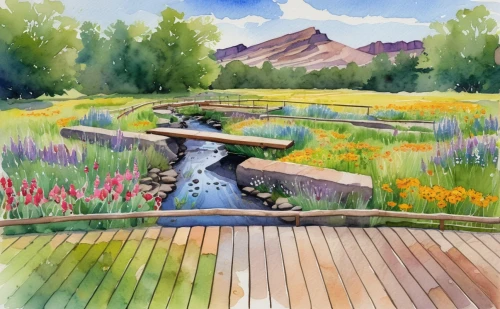 mountain spring,watercolor background,salt meadow landscape,brook landscape,garden pond,flowing creek,water color,river landscape,lily pond,water colors,watercolor,koi pond,pond flower,a small waterfall,landscape background,fountain pond,telluride,watercolor painting,wetland,water channel,Illustration,Vector,Vector 08