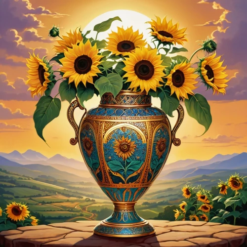 sunflowers in vase,vase,flower vase,golden pot,goblet,terracotta flower pot,gold chalice,urn,flower pot,chalice,flowerpot,funeral urns,copper vase,torch-bearer,vases,glass vase,amphora,the cup,flowers png,sunflowers