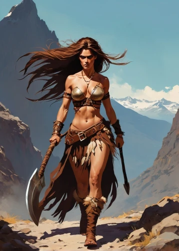 warrior woman,female warrior,barbarian,wind warrior,heroic fantasy,polynesian girl,celtic queen,cave girl,fantasy warrior,tribal chief,swordswoman,american indian,artemisia,neolithic,fantasy woman,huntress,native american,lone warrior,guards of the canyon,cherokee
