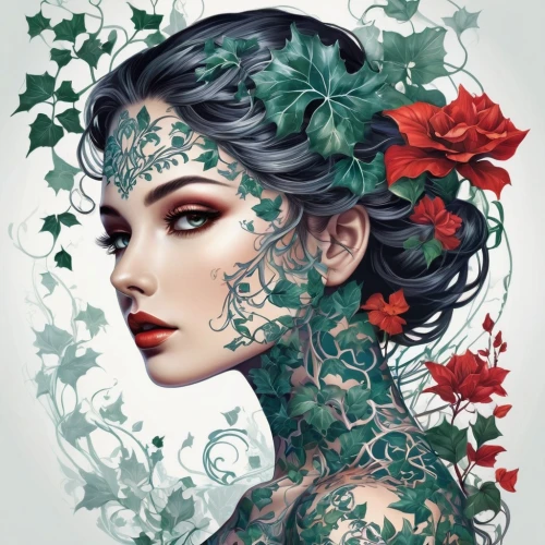 poison ivy,dryad,flora,faery,ivy,elven flower,the enchantress,rose flower illustration,boho art,fantasy art,beautiful girl with flowers,vintage floral,fashion illustration,fantasy portrait,celtic queen,faerie,girl in flowers,fairy queen,floral wreath,filigree,Photography,Artistic Photography,Artistic Photography 07