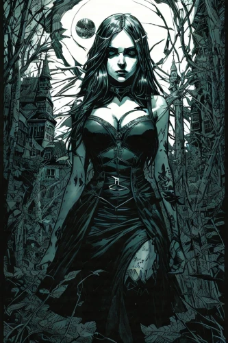 gothic woman,the enchantress,sorceress,vampire woman,dark angel,dark gothic mood,huntress,gothic portrait,vampira,goth woman,vampire lady,queen of the night,celtic queen,the witch,scarlet witch,priestess,halloween poster,gothic,dryad,rosa ' amber cover,Art sketch,Art sketch,Comic