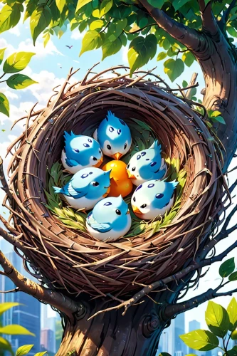 robin's nest,nest,bird's nest,bird nest,spring nest,bird nests,nest easter,bird bird kingdom,bird kingdom,easter nest,hatchlings,bird robins,tree's nest,baby bluebirds,bird home,nesting,blue eggs,little birds,birds on a branch,broken egg,Anime,Anime,Realistic