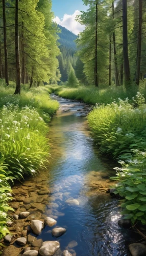 mountain stream,flowing creek,brook landscape,clear stream,river landscape,mountain river,world digital painting,landscape background,salt meadow landscape,streams,forest landscape,mountain spring,digital painting,riparian forest,nature landscape,a river,meadow landscape,green landscape,forest background,meadow in pastel,Photography,General,Realistic