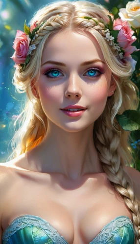 fae,elsa,faerie,fantasy portrait,faery,fairy tale character,elven flower,mermaid background,jessamine,fantasy picture,rosa 'the fairy,fantasy art,rapunzel,celtic woman,fairy queen,fantasy woman,flower fairy,girl in flowers,rosa ' the fairy,fairy,Illustration,Realistic Fantasy,Realistic Fantasy 01