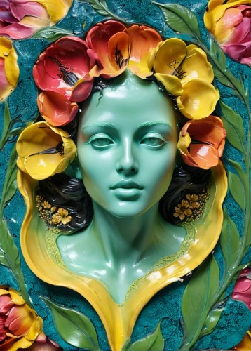 flowers png,blooming wreath,plastic flower,flower art,girl in a wreath,passionflower,wreath of flowers,bodypainting,flora,water lily plate,glass painting,floral composition,sunflower paper,mother earth statue,decorative art,flower painting,garden sculpture,decorative figure,body painting,flower nectar,Illustration,Realistic Fantasy,Realistic Fantasy 16