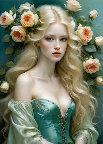 porcelain rose,white rose snow queen,faery,elven flower,rosa 'the fairy,fairy queen,eglantine,fairy tale character,hedge rose,wild roses,faerie,romantic rose,fantasy art,rose wreath,wild rose,scent of roses,jessamine,blue moon rose,rose flower illustration,noble roses,Illustration,Realistic Fantasy,Realistic Fantasy 16