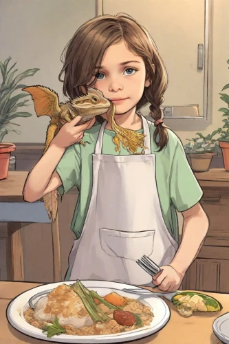 food and cooking,domestic bird,cookery,game illustration,placemat,domestic,frying fish,cooking book cover,studio ghibli,thanksgiving background,cooking show,girl in the kitchen,cuisine,sinigang,anchovy (food),domestic life,chop suey,congee,background image,udon,Digital Art,Comic